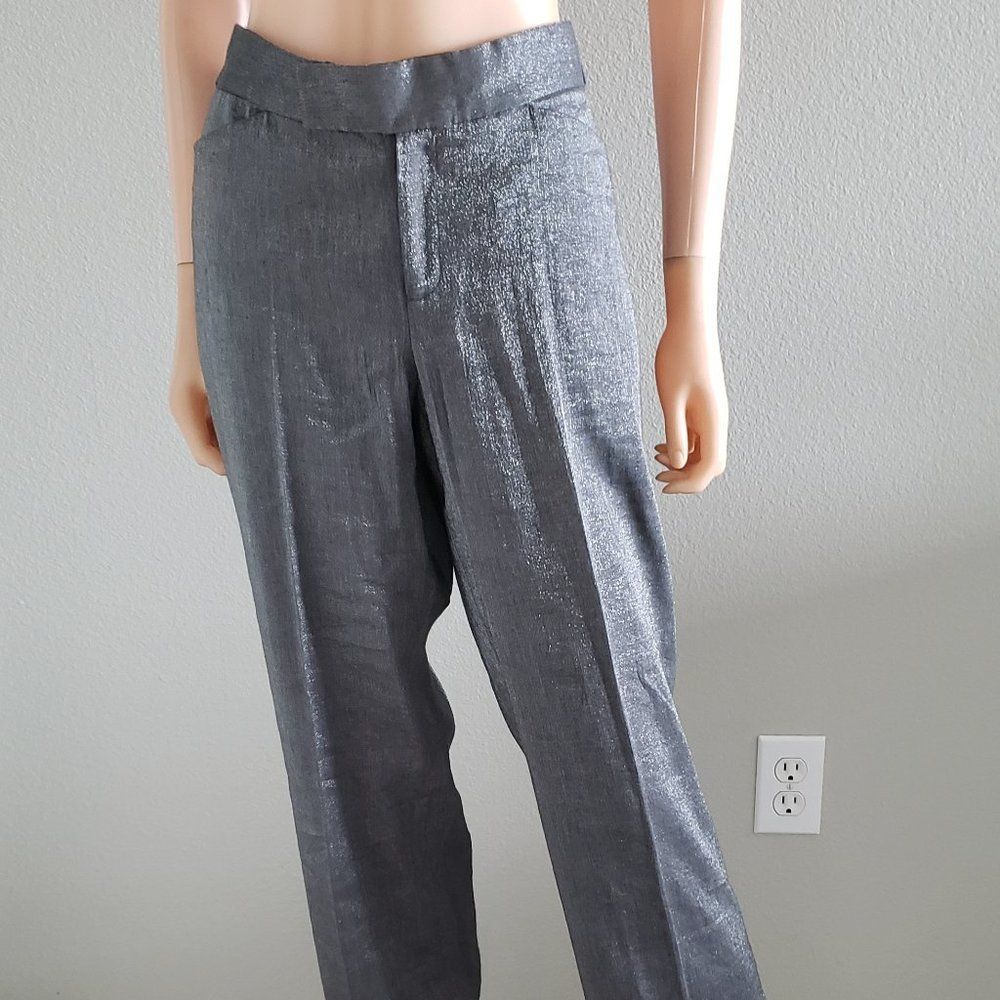 Catherine Malandrino Gray Shimmering Linen Pants M